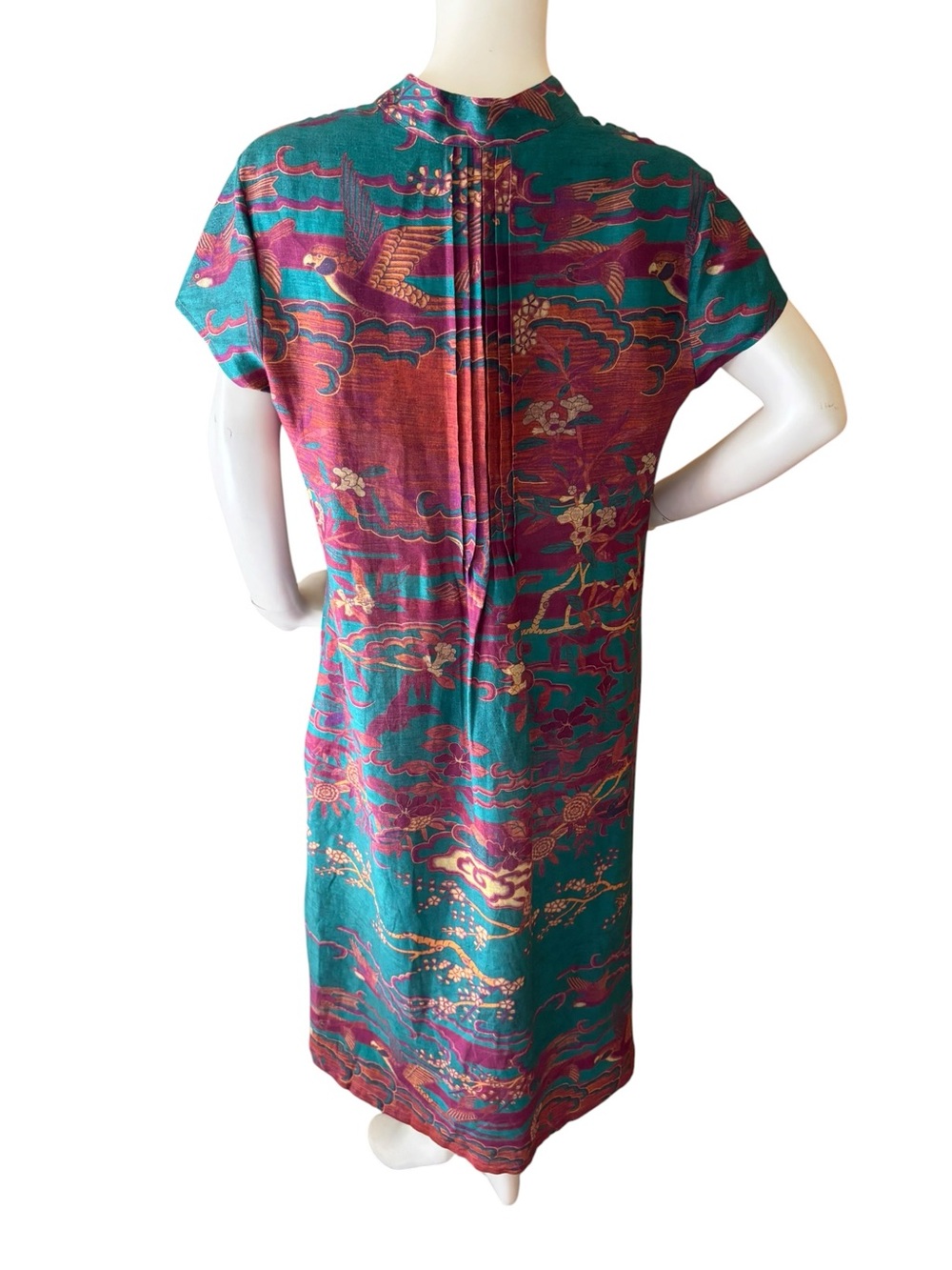 Peruvian Connection Floating World Linen Multicolor Printed Midi Dress, L - Picture 4 of 10